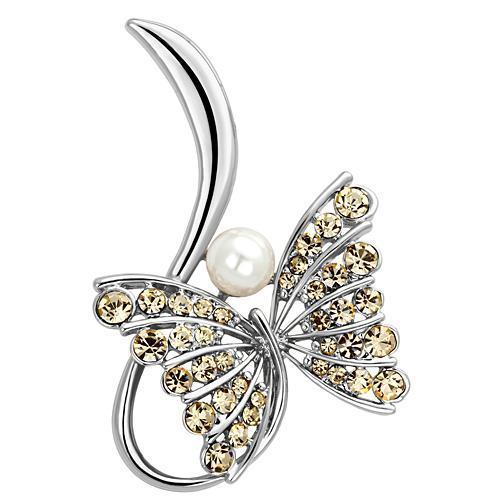 JCE2765 Imitation Rhodium White Metal Brooches with Synthetic Pearl in White