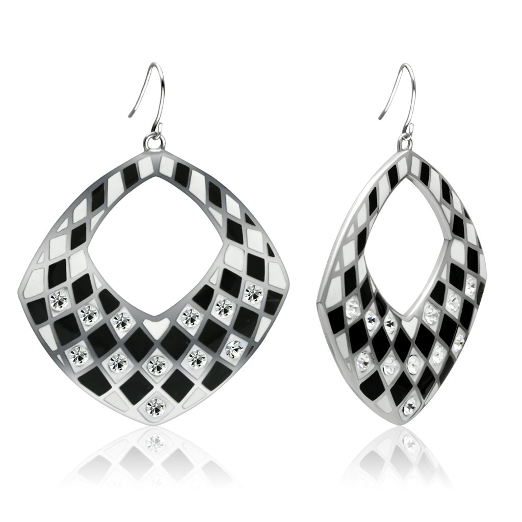 JCE310 High polished (no plating) Stainless Steel Earrings with Top Grade Crystal  in Clear-Default Title